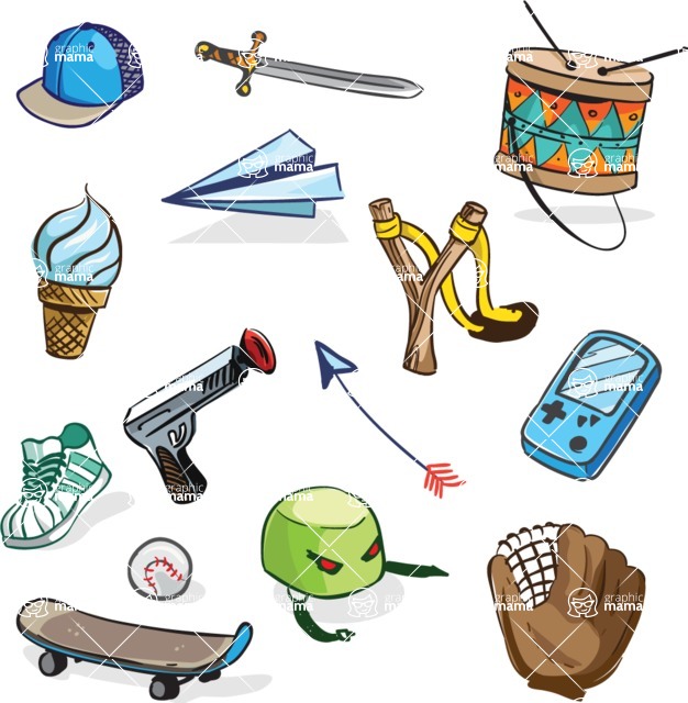Vector Hand Drawn Elements Mega Bundle - Boy Toys and Hand Drawn Items Vector Graphics Set